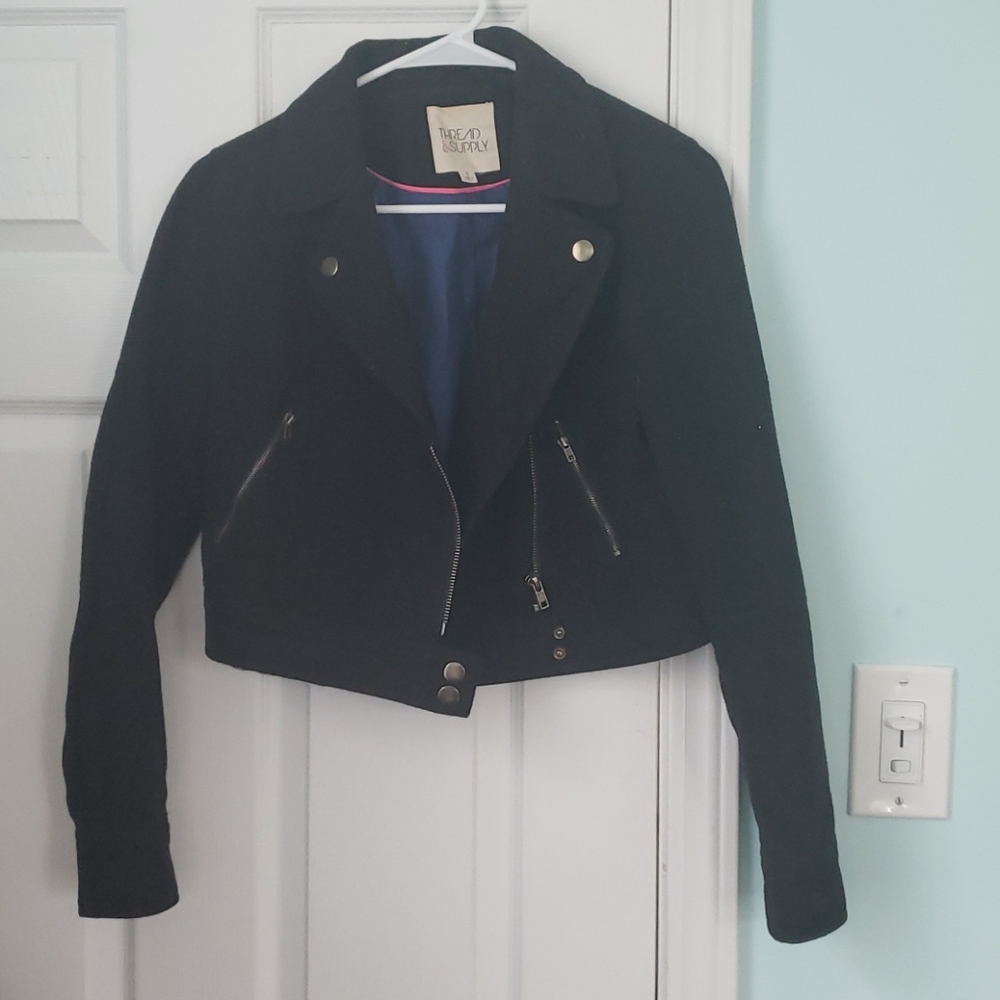 Cropped fabric moto jacket